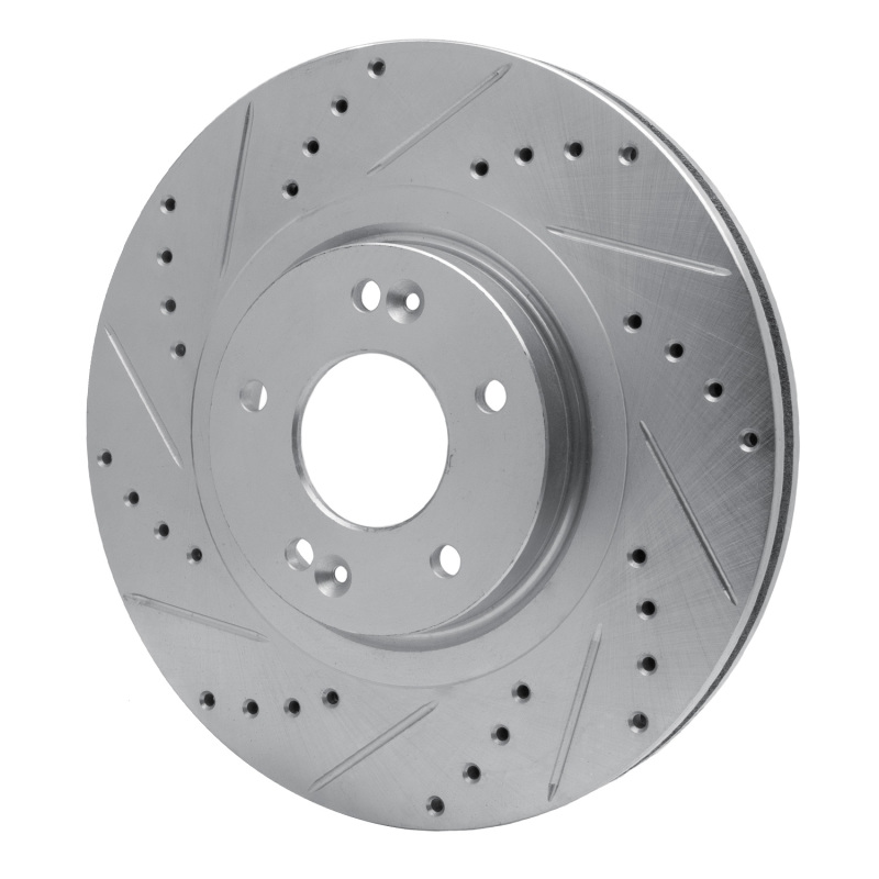 Hyundai Santa Fe Sport Brake Rotor (1) - Front Left - R1 Concepts - Drilled & Slotted - Silver - `13-`20